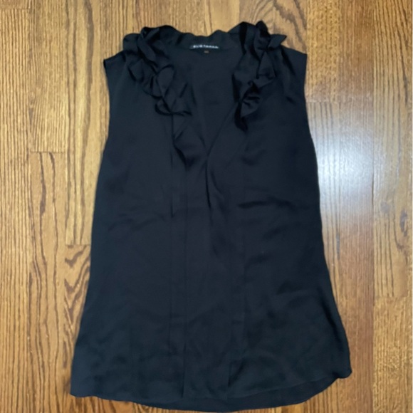 Elie Tahari Sleeveless Black Ruffled V Neck Silk Blouse, Size XS - Picture 1 of 8